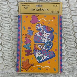 NOS Vintage Hallmark Party Invitation Sealed Orange Havin Fun 90s Birthday Retro